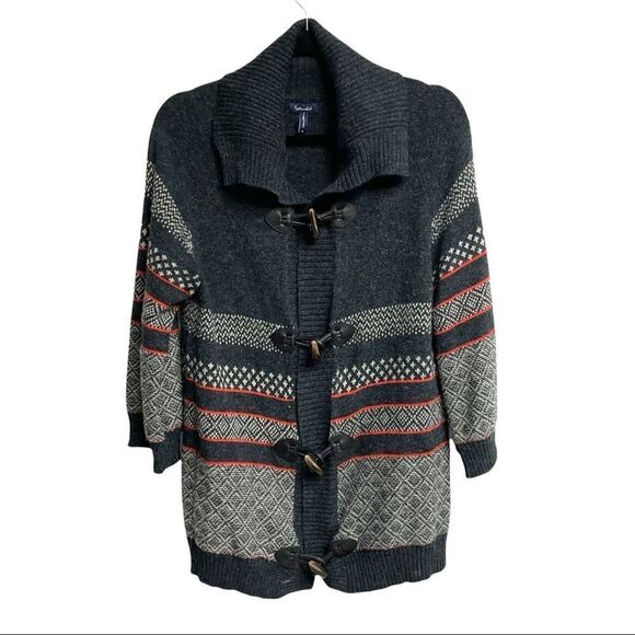 SPLENDID Cotton Angora Nordic Fair Isle Toggle Cardigan Sweater Grey Red M - Picture 1 of 8